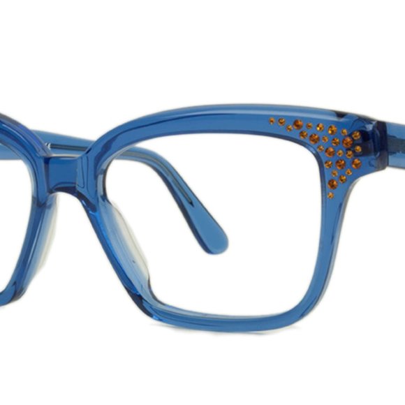 See Retro Cat Eye Blue Frame Crystal  Eye Glasses